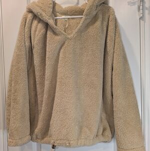 Kori America Teddy Fleece Hoodie Pullover | Oversized Cozy Sherpa | Size L